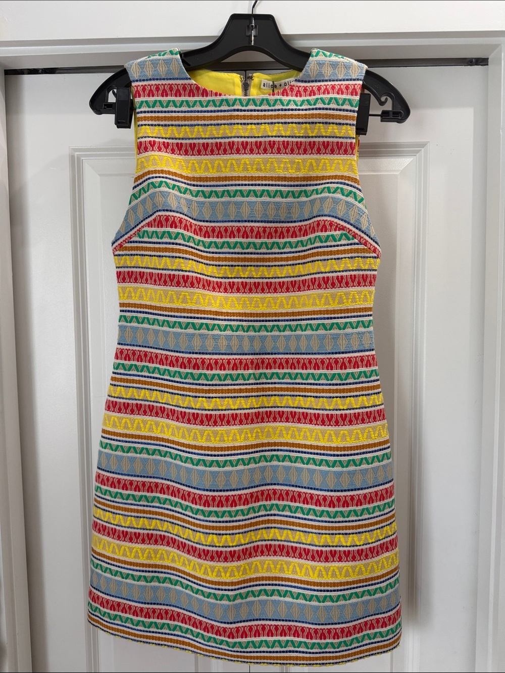 Alice + Olivia Yellow, Red, Green and Blue Striped Shift Dress